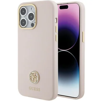 Guess iPhone 15 Pro Max чехол Silicone Logo Strass 4G, розовый