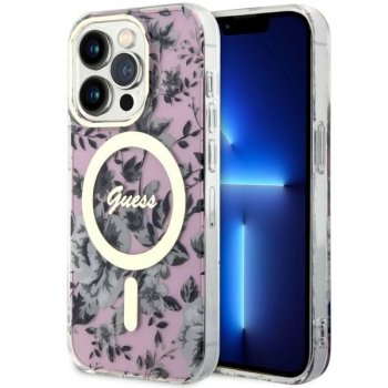 Guess iPhone 14 Pro Max vāciņš Flower MagSafe, rozā