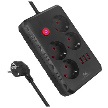 Maclean MCE392 B pagarinātājs, 4 ligzdas + 3xUSB, 2500W, 1.5m, melns