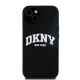 DKNY iPhone 14 vāciņš Liquid Silicone White Printed Logo MagSafe, melns