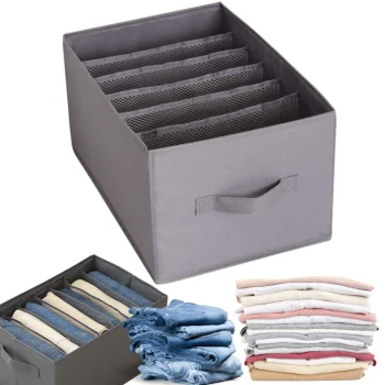Clothing Drawer Organizer for Pants, Jeans and Underwear, 9-Slot Closet Storage, Gray