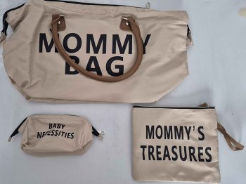 Mommy Bag 3in1 Māmiņu Soma ar Kosmētikas Maciņu un Organizatoru, Bēša
