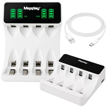 Зарядное устройство Maxday C704Y4 для аккумуляторов AA/AAA с LCD и USB-C, белое