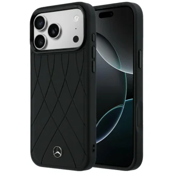 Чехол Mercedes Leather with Crossed Lines MagSafe для iPhone 17 Pro Max, Черный