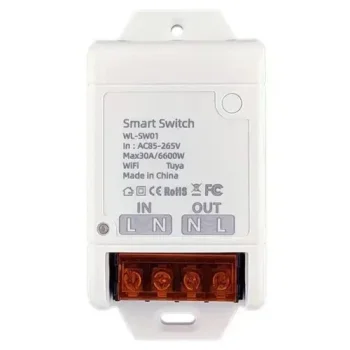 Умный Wi-Fi выключатель-реле Tuya, 30A, AC 100-240V, 6600W, белый