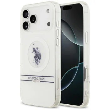 Чехол U.S. Polo Assn. для iPhone 17 Pro Max DH and Bottom Stripe Logo MagSafe, белый