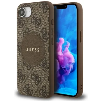 Guess 4G Circle Classic Logo MagSafe vāciņš priekš iPhone 16e, brūns