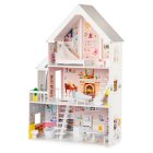 Wooden dollhouse with 3 floors, 15 furniture pieces, XXL, ECOTOYS, pink