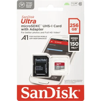 SanDisk Ultra microSDXC atmiņas karte 256 GB 150 MB/s ar adapteri (SDSQUAC-256G-GN6MA)