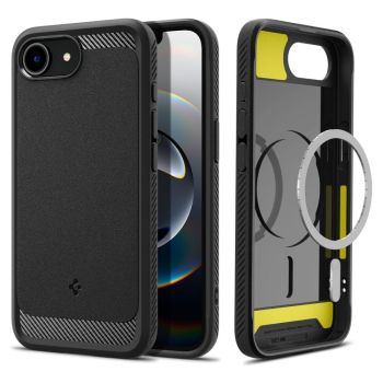 Apple iPhone 16e / 17e / SE (2025) 6.1'' Spigen Rugged Mag Magsafe Armor Case Cover, Black | Telefona Maciņš Vāks...