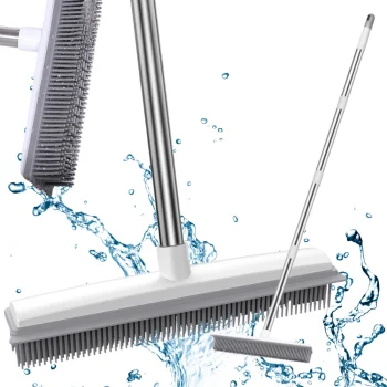 Silicone rubber broom brush for sweeping with metal stick 120 cm