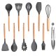 Kitchen Utensil Set, 12 Pieces, Wood and Silicone, Dark Grey