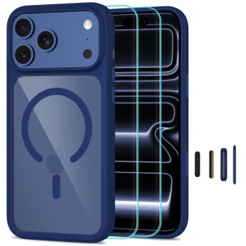Чехол Tech-Protect MagOne MagSafe CC и 2 стекла для iPhone 18 Pro / 17 Pro, Clear Navy Blue