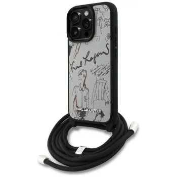 Karl Lagerfeld Crossbody Grained Pattern & Logo vāciņš iPhone 16 Pro, pelēks