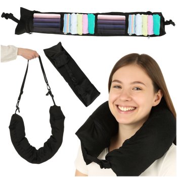 Дорожная подушка-органайзер для шеи с отсеком для вещей, черная