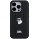 Karl Lagerfeld iPhone 15 Pro vāciņš Gripstand Saffiano Choupette Pins, melns