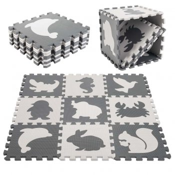 Bērnu spēļu grīdas Puzle paklājs putu paklājiņš Dzīvnieki - 9 gab 85x85cm | Kids Foam Floor Puzzle Mat Animals