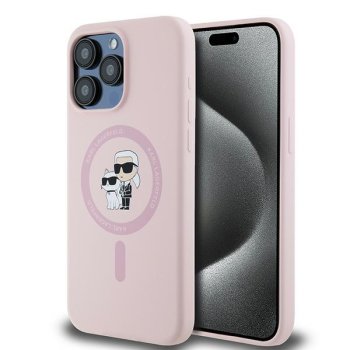 Karl Lagerfeld iPhone 15 Pro Max vāciņš Silicone Karl & Choupette Ring MagSafe, rozā