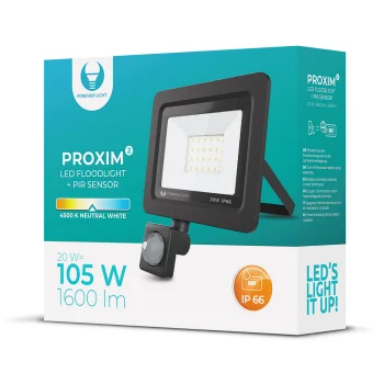Светодиодный прожектор Forever Light Proxim II 20W с датчиком PIR, 4500K, IP66,...