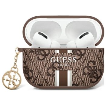 Guess AirPods 1 / 2 maciņš 4G Printed Stripes Charm, brūns