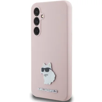 Karl Lagerfeld Samsung Galaxy S23 FE vāciņš Silicone Choupette Metal Pin, rozā