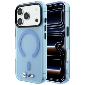 Чехол BMW M IML Frosted Metal Logo MagSafe для iPhone 17/18 Pro Max, синий