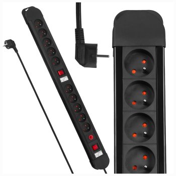 Maclean MCE10 pagarinātājs ar 10 ligzdām un 2 slēdžiem, 3680W, 1.5m