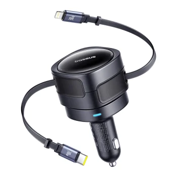 Auto Lādētājs Baseus Enjoyment Max 60W ar Izvelkamiem Kabeļiem - Melns | Phone Car Charger