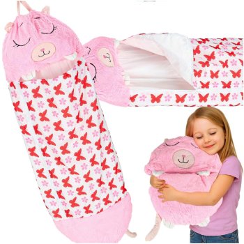 Bērnu tūrisma guļammaiss ar spilvenu 2in1 125x50cm, rozā