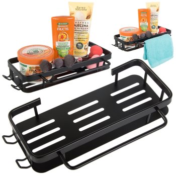 Metāla plaukts vannas istabai ar drēbju pakaramo – melns, loft stils