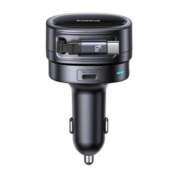 Auto Lādētājs Baseus PrimeTrip VR1 60W USB-A USB-C ar Izvelkamu Vadu - Melns | Phone Car Charger