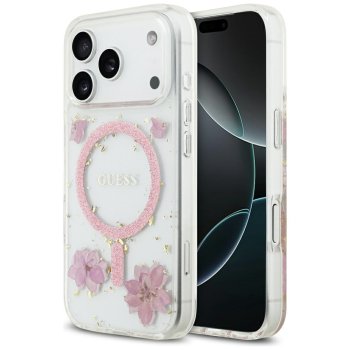 Guess Resin Flowers Glitter MagSafe MagCase iPhone 17 Pro telefonam – rozā | Phone Case Cover