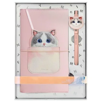 Nimmy 2in1 piezīmju grāmatiņa + pildspalva rozā Big Eyed Pet 2.0 Kaķis komplekts | Notebook Pen Pink Cat Set