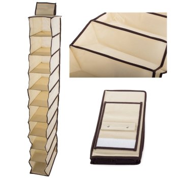 Iekarināms skapja organizators ar 10 plauktiem, 30x15x120cm, bēšs