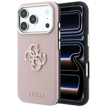 Чехол Guess Grained & Big Resin Logo для iPhone 18 Pro / 17 Pro, розовый