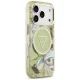 Чехол Guess IML Glitter Flowers Triangle MagSafe для iPhone 17 / 18 Pro, зеленый