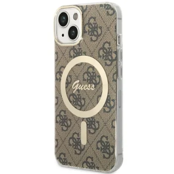 Guess iPhone 14 Case IML 4G Gold Stripe MagSafe, Brown