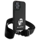 Karl Lagerfeld iPhone 16 vāciņš Saffiano Karl&Choupette Metal Pin ar siksniņu, melns