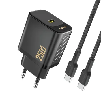 Dudao A27CEU PD 25W GaN USB-C tīkla lādētājs ar USB-C kabeli, melns