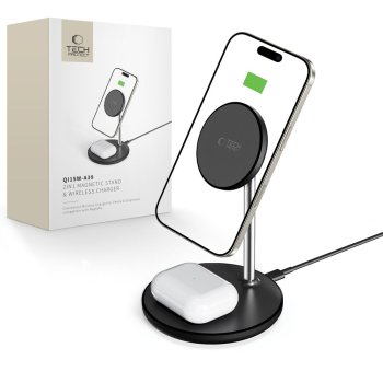 Tech-Protect QI15W-A39 2in1 MagSafe bezvadu uzlādes stacija – melna