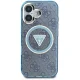 Чехол Guess IML Metal Glitter 4G Circle Triangle MagSafe для iPhone 16, Синий