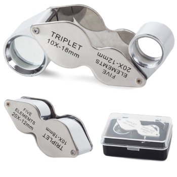 Folding Jeweler's Loupe 10x & 20x Magnifier, Steel Body