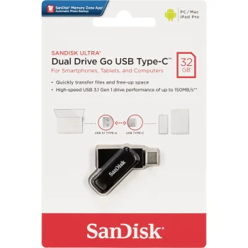 USB zibatmiņa SanDisk Ultra Dual Drive Go 32GB USB Type-C USB-A SDDDC3-032G-G46 melna