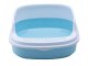 Open cat litter tray with frame and large scoop, blue