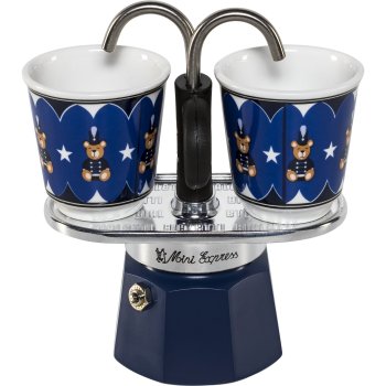 Bialetti MINI Express Joyful Memories Espresso Maker Set, Blue/Silver