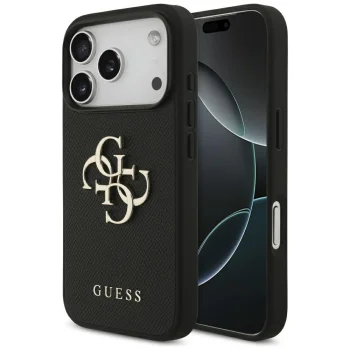 Чехол Guess для iPhone 17 Pro Grained Big 4G & Classic Logo, черный