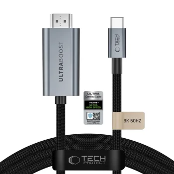Tech-Protect UltraBoost USB-C uz HDMI 2.1 video kabelis 8K 60Hz 300 cm, pelēks