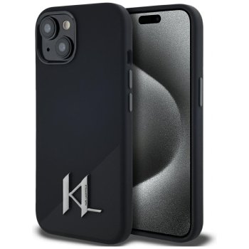 Karl Lagerfeld Silicone Shadow Metal Initial MagSafe vāciņš iPhone 15, melns