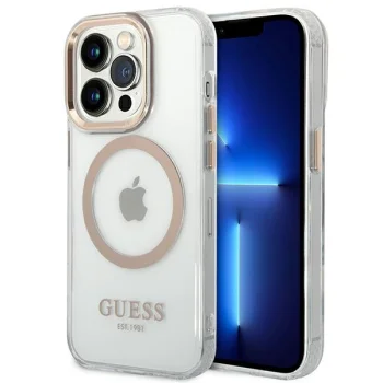Чехол Guess Metal Outline MagSafe для iPhone 14 Pro - Прозрачный / Золотой