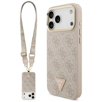 Guess MagSafe vāciņš iPhone 17 Pro Max ar 4G Triangle Logo, Big Strap un metāla pogām — rozā | Phone Case Cover